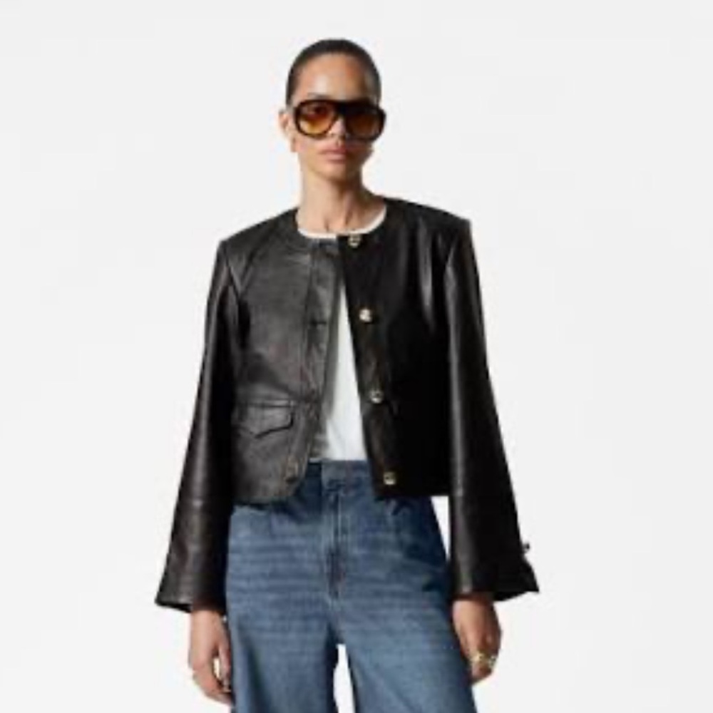 & Other Stories collarless leather jacket